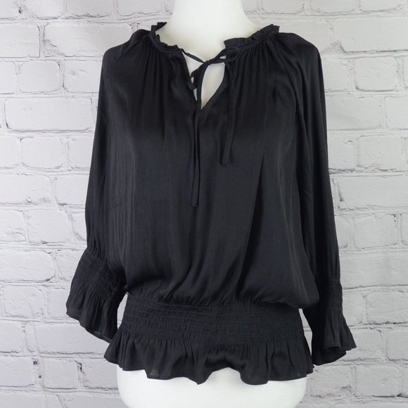 Ann Taylor Tops - ANN TAYLOR Smocked Waist Tie-Neck Blouse